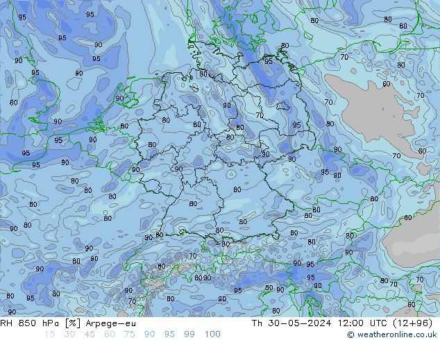 850 hPa Nispi Nem Arpege-eu Per 30.05.2024 12 UTC