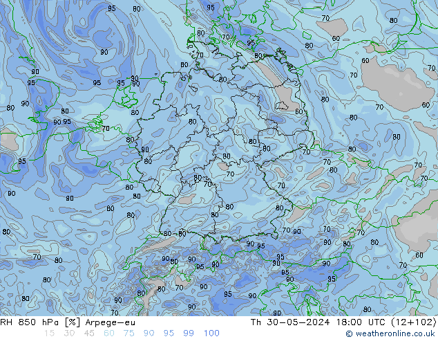 RV 850 hPa Arpege-eu do 30.05.2024 18 UTC