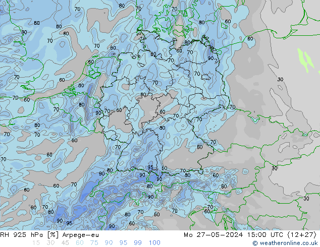 RH 925 hPa Arpege-eu lun 27.05.2024 15 UTC