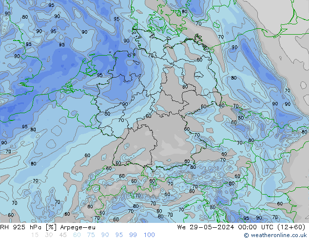 RH 925 hPa Arpege-eu St 29.05.2024 00 UTC