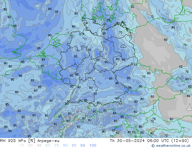 RH 925 hPa Arpege-eu Do 30.05.2024 06 UTC