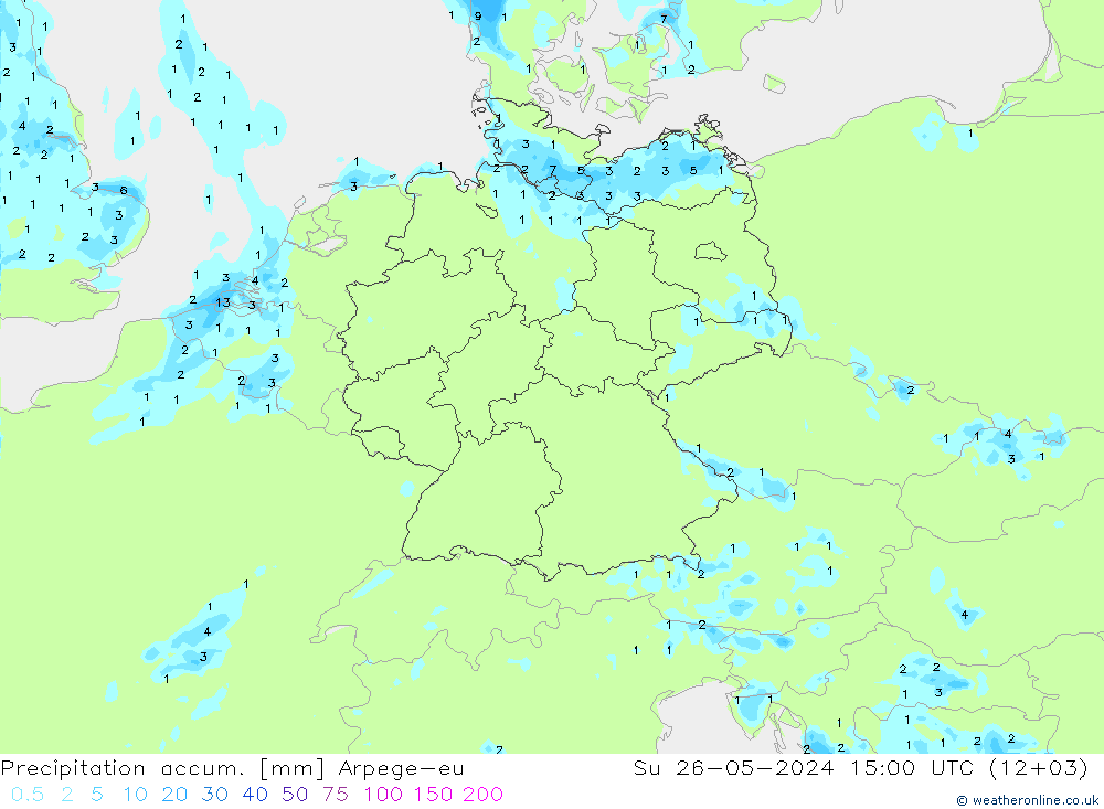 Toplam Yağış Arpege-eu Paz 26.05.2024 15 UTC