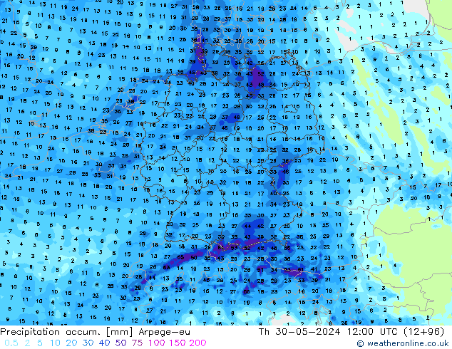 Precipitation accum. Arpege-eu Th 30.05.2024 12 UTC