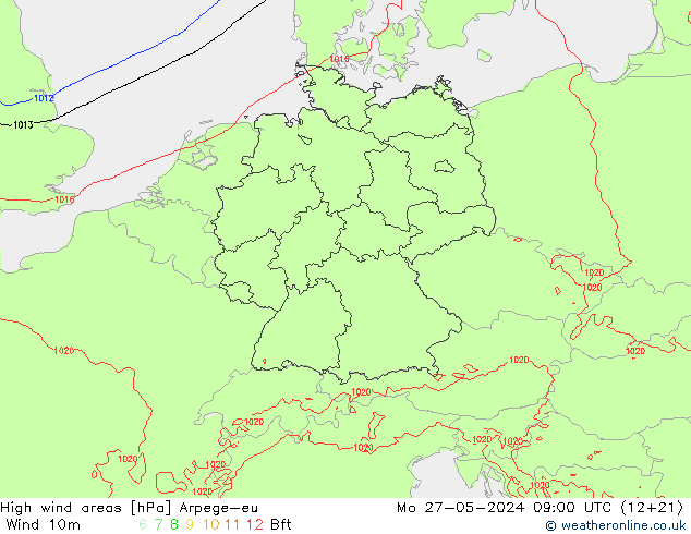 Windvelden Arpege-eu ma 27.05.2024 09 UTC
