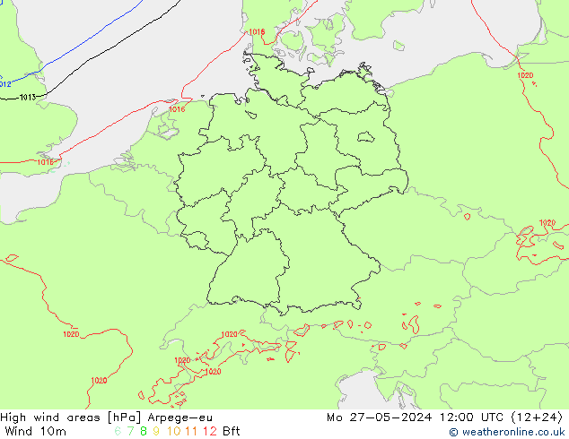 High wind areas Arpege-eu пн 27.05.2024 12 UTC