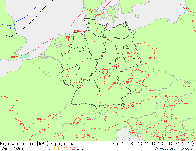 High wind areas Arpege-eu Seg 27.05.2024 15 UTC