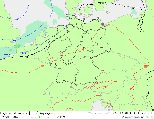 High wind areas Arpege-eu We 29.05.2024 00 UTC