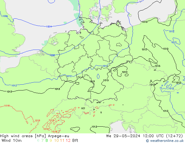 High wind areas Arpege-eu Qua 29.05.2024 12 UTC