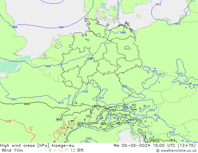 yüksek rüzgarlı alanlar Arpege-eu Çar 29.05.2024 15 UTC