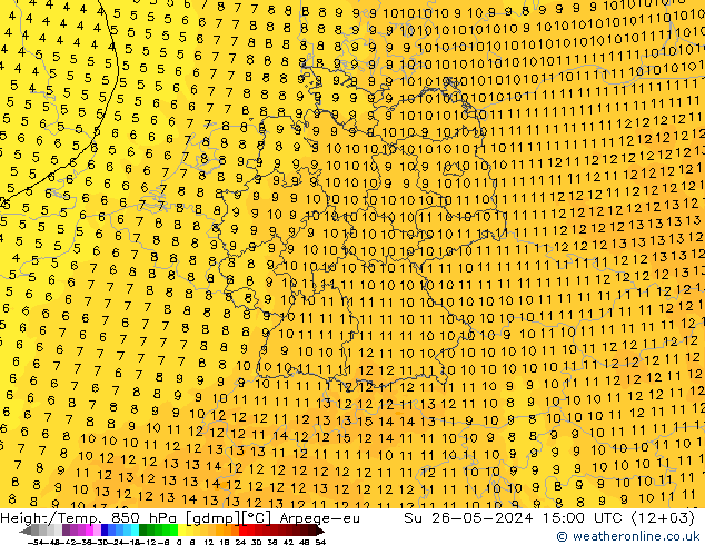 Hoogte/Temp. 850 hPa Arpege-eu zo 26.05.2024 15 UTC