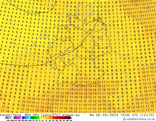 Height/Temp. 850 hPa Arpege-eu mer 29.05.2024 12 UTC