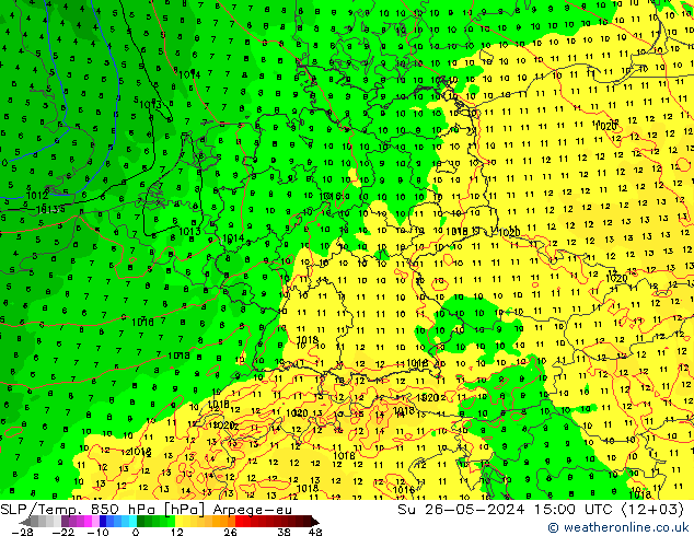 SLP/Temp. 850 hPa Arpege-eu dom 26.05.2024 15 UTC