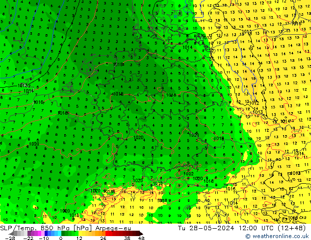 SLP/Temp. 850 hPa Arpege-eu di 28.05.2024 12 UTC