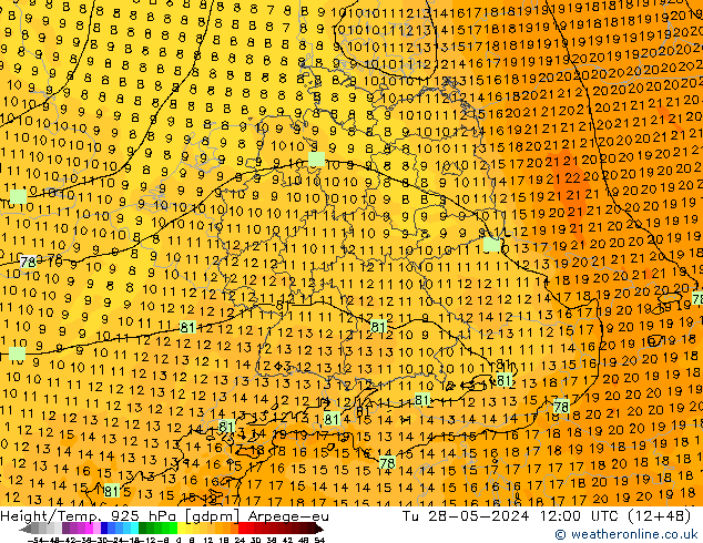 Yükseklik/Sıc. 925 hPa Arpege-eu Sa 28.05.2024 12 UTC