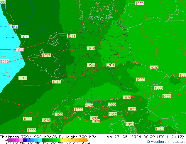 Thck 700-1000 hPa Arpege-eu Mo 27.05.2024 00 UTC