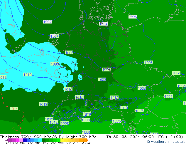 Thck 700-1000 hPa Arpege-eu Th 30.05.2024 06 UTC