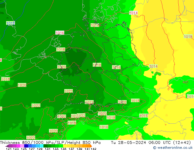 Thck 850-1000 гПа Arpege-eu вт 28.05.2024 06 UTC