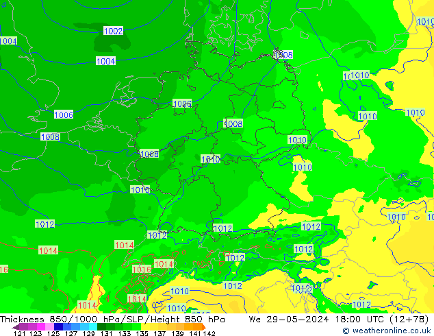 Thck 850-1000 гПа Arpege-eu ср 29.05.2024 18 UTC