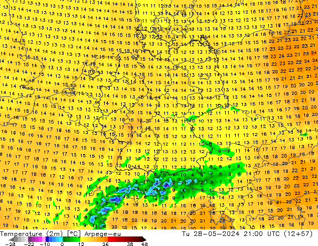 température (2m) Arpege-eu mar 28.05.2024 21 UTC