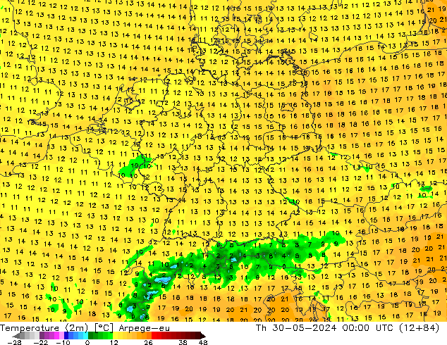 Temperatura (2m) Arpege-eu Qui 30.05.2024 00 UTC