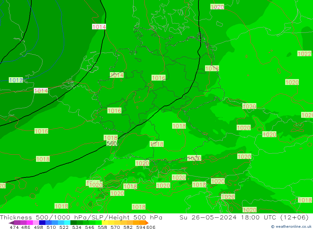 500-1000 hPa Kalınlığı Arpege-eu Paz 26.05.2024 18 UTC