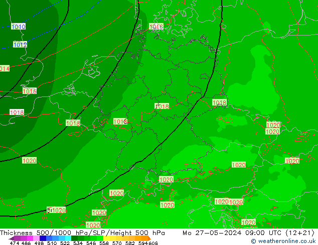 500-1000 hPa Kalınlığı Arpege-eu Pzt 27.05.2024 09 UTC