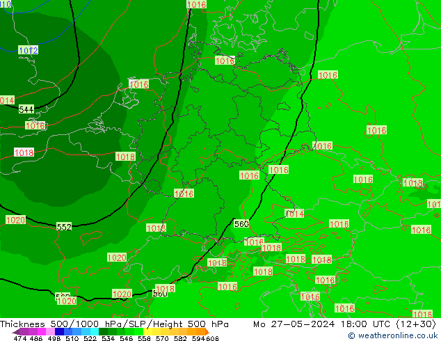 Espesor 500-1000 hPa Arpege-eu lun 27.05.2024 18 UTC