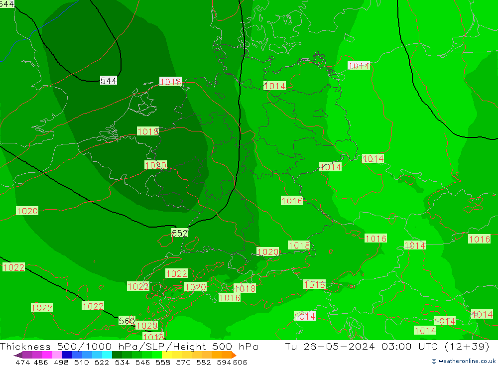 Dikte 500-1000hPa Arpege-eu di 28.05.2024 03 UTC