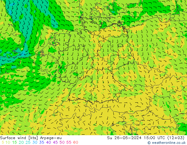 Viento 10 m Arpege-eu dom 26.05.2024 15 UTC