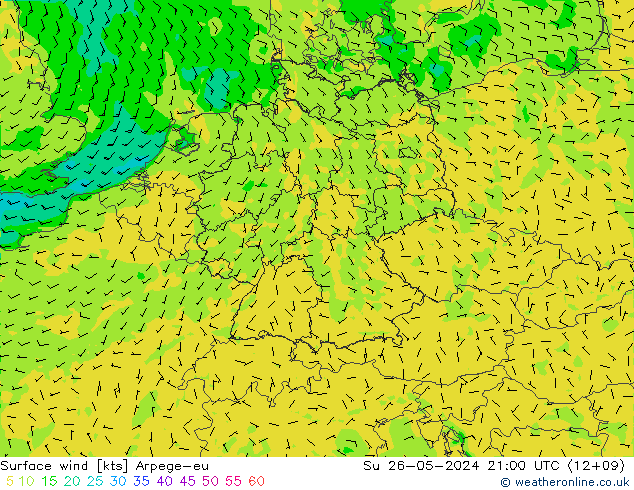 Surface wind Arpege-eu Su 26.05.2024 21 UTC