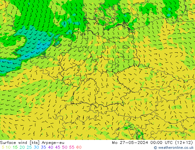 Surface wind Arpege-eu Mo 27.05.2024 00 UTC