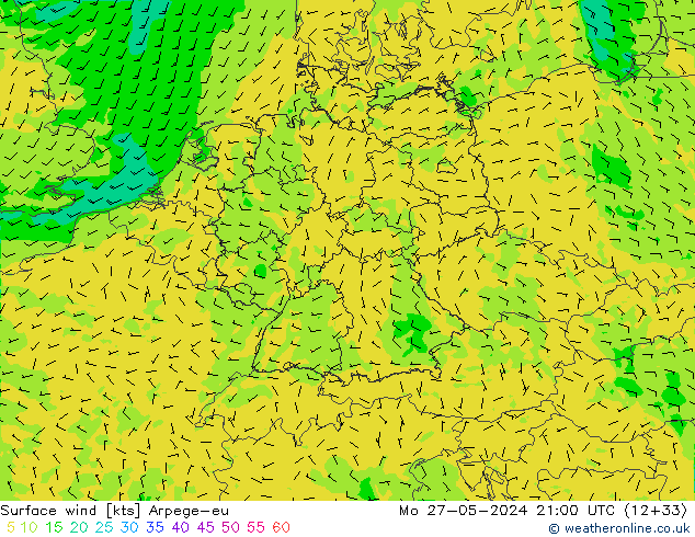 Vento 10 m Arpege-eu lun 27.05.2024 21 UTC