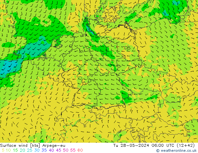 Vento 10 m Arpege-eu Ter 28.05.2024 06 UTC