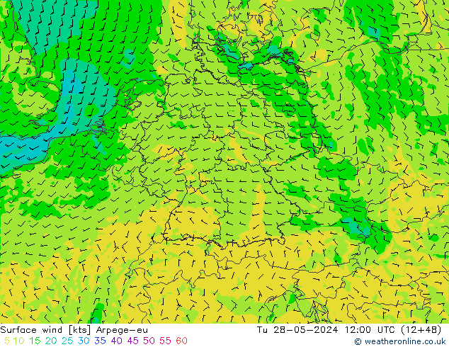 Viento 10 m Arpege-eu mar 28.05.2024 12 UTC