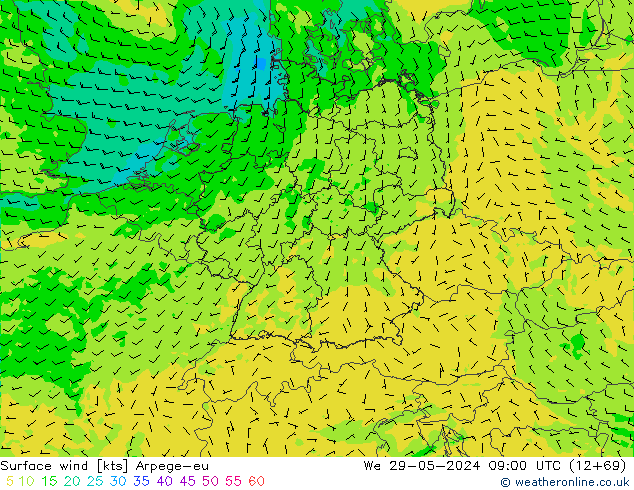 wiatr 10 m Arpege-eu śro. 29.05.2024 09 UTC
