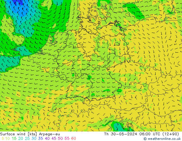 Wind 10 m Arpege-eu do 30.05.2024 06 UTC