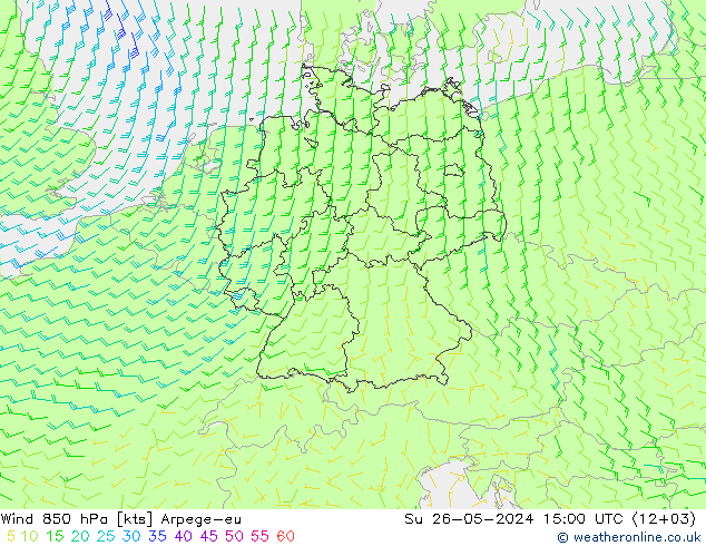 Wind 850 hPa Arpege-eu Ne 26.05.2024 15 UTC