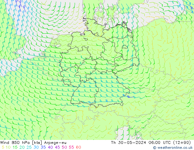 Wind 850 hPa Arpege-eu Do 30.05.2024 06 UTC