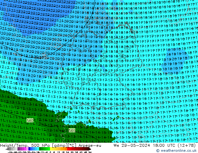 Height/Temp. 500 hPa Arpege-eu  29.05.2024 18 UTC