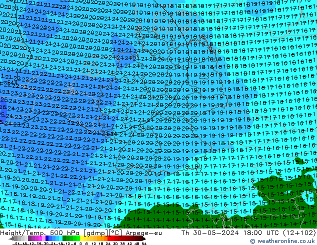 Height/Temp. 500 hPa Arpege-eu Čt 30.05.2024 18 UTC