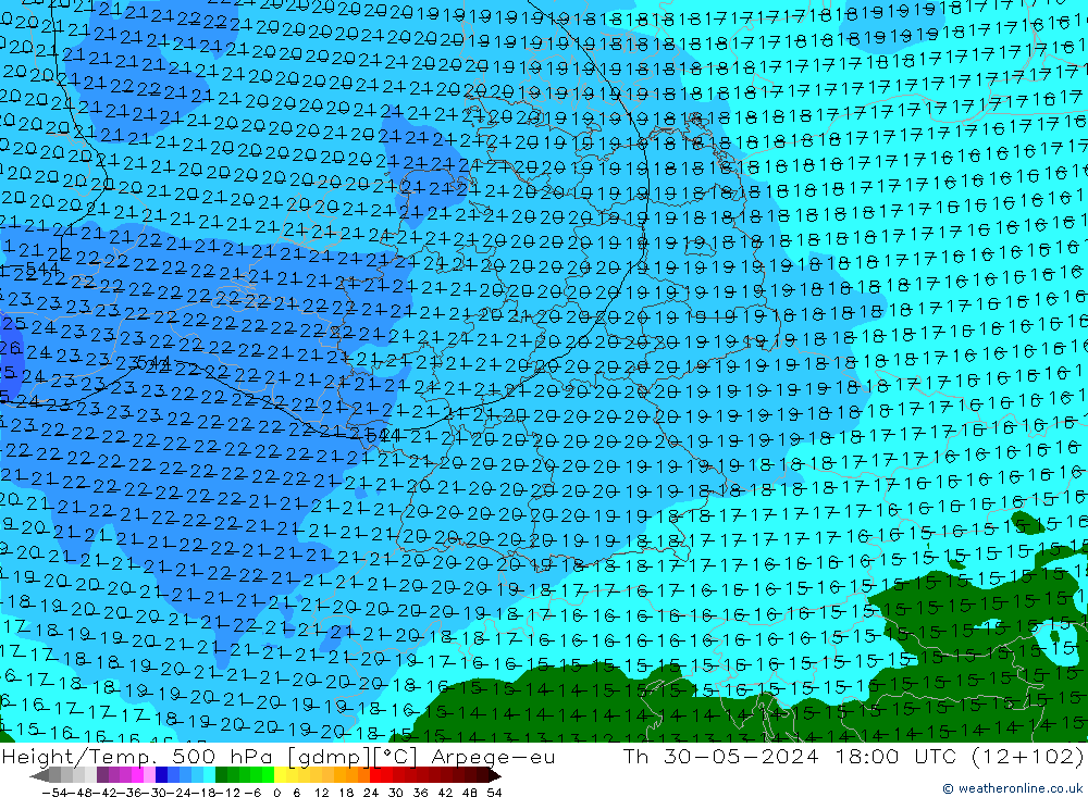 Height/Temp. 500 hPa Arpege-eu gio 30.05.2024 18 UTC