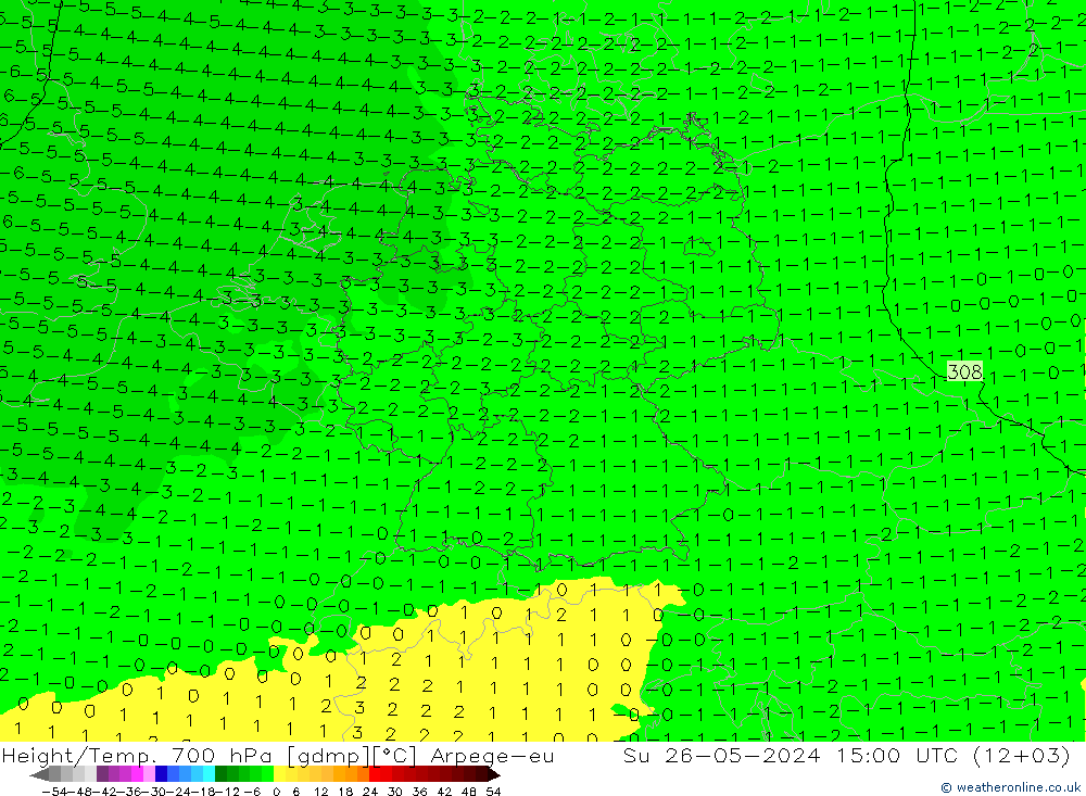 Height/Temp. 700 hPa Arpege-eu So 26.05.2024 15 UTC