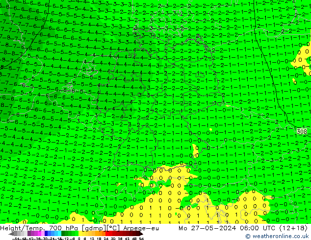 Géop./Temp. 700 hPa Arpege-eu lun 27.05.2024 06 UTC