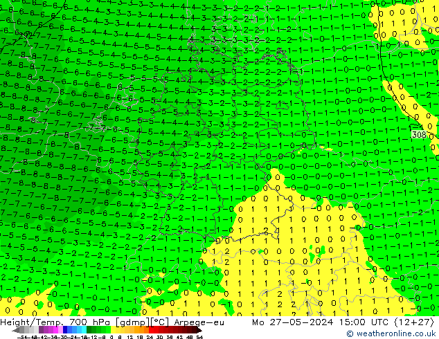 Height/Temp. 700 hPa Arpege-eu Seg 27.05.2024 15 UTC