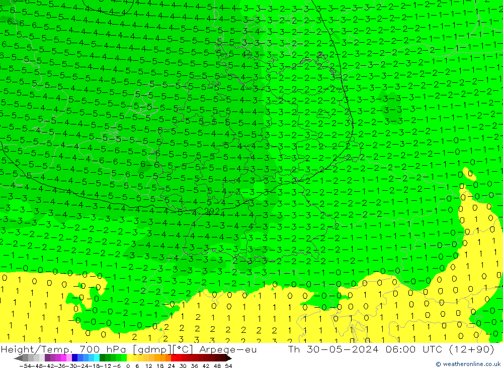 Yükseklik/Sıc. 700 hPa Arpege-eu Per 30.05.2024 06 UTC