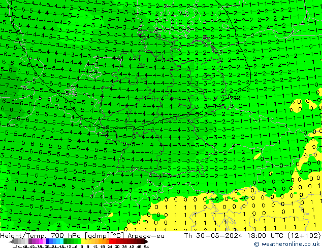Hoogte/Temp. 700 hPa Arpege-eu do 30.05.2024 18 UTC