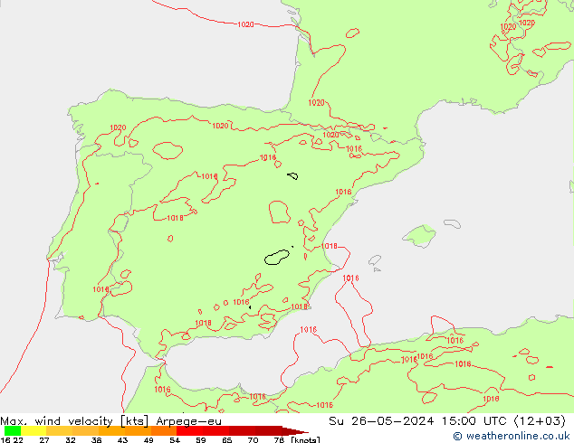 Max. wind velocity Arpege-eu Su 26.05.2024 15 UTC