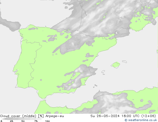 Cloud cover (middle) Arpege-eu Su 26.05.2024 18 UTC