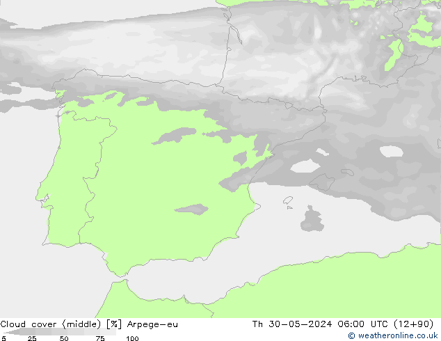 Nuages (moyen) Arpege-eu jeu 30.05.2024 06 UTC