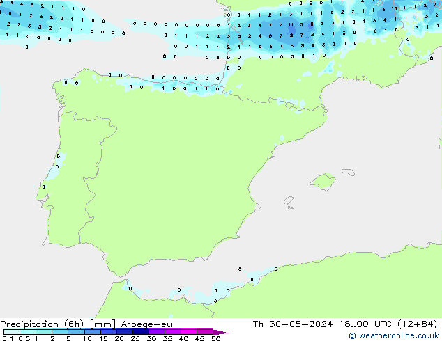 Precipitation (6h) Arpege-eu Th 30.05.2024 00 UTC